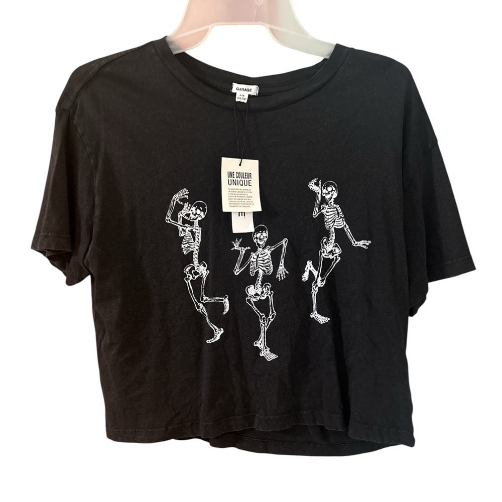 Garage Black Crop Top with Skeleton Print